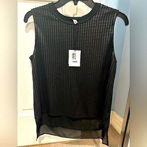Vince black sleeveless top textured over silk